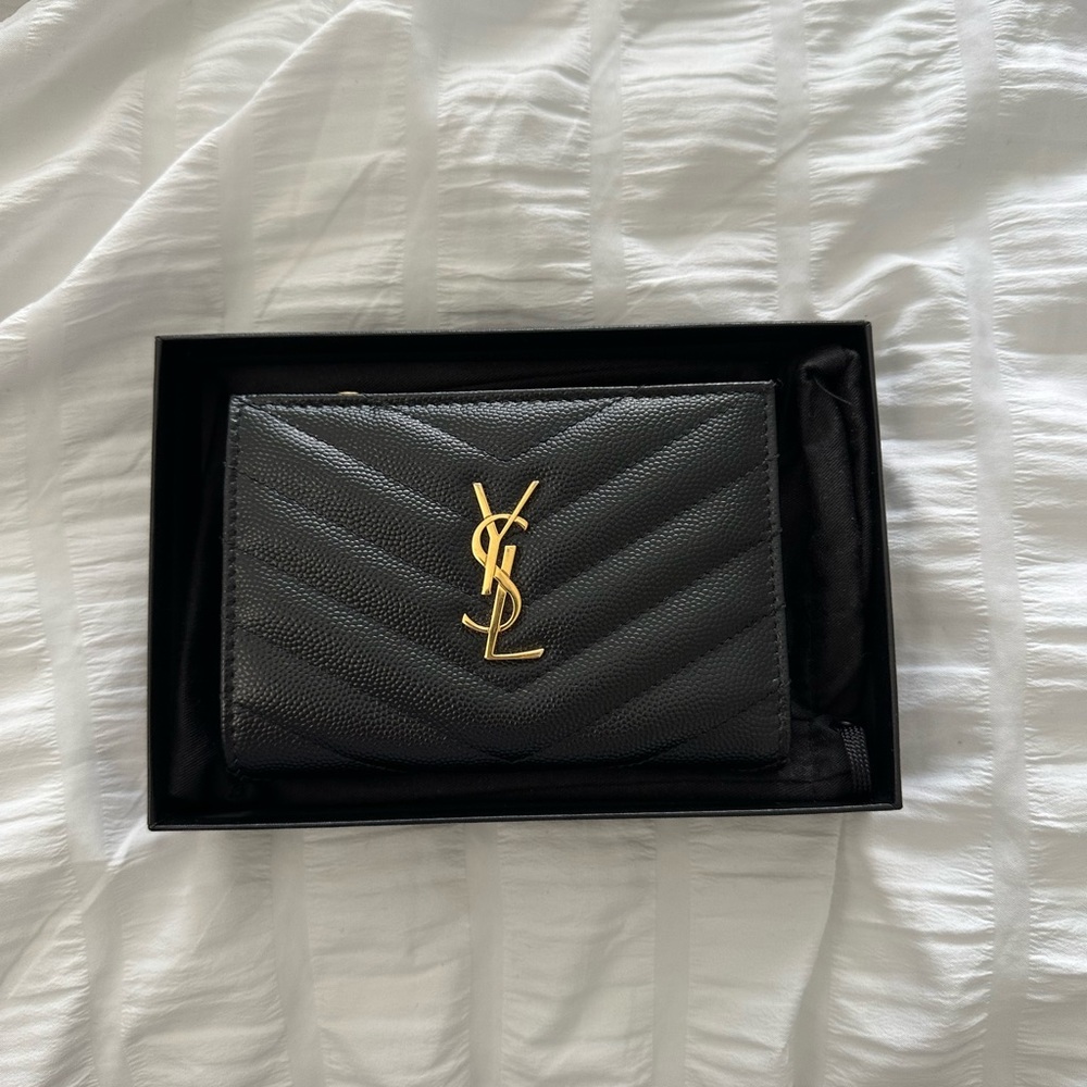 Saint Laurent Monogrammed Quilted Textured Leather Wallet